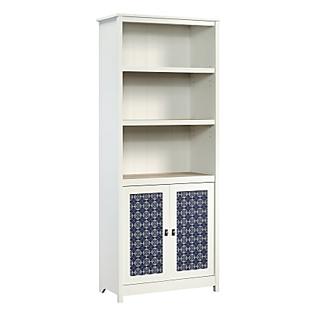 Sauder® Cottage Road 72"H 5-Shelf Library With Doors, Soft White/Lintel Oak