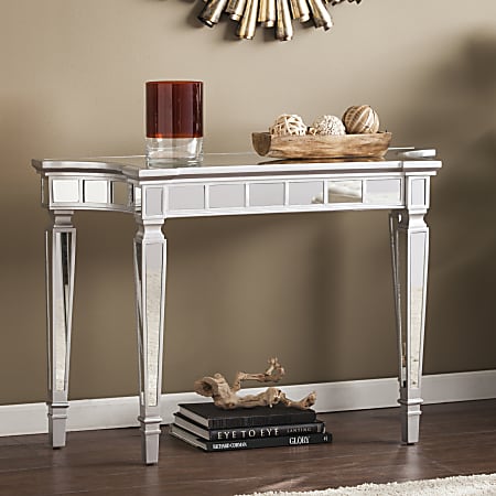 SEI Furniture Glenview Glam Mirrored Console Table, Rectangular, Matte Silver