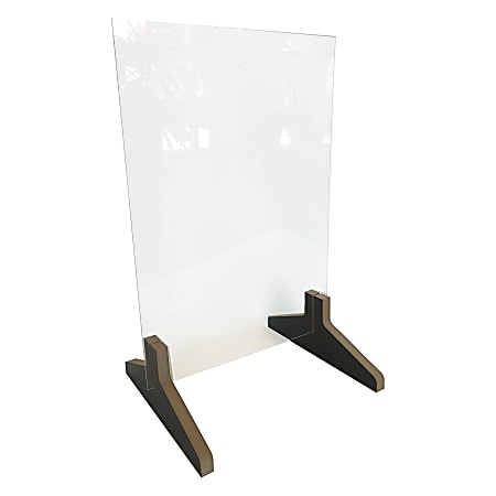 Waddell Counter-Top Protective Plastic Partition With 3-Piece Wood Base, 23”H x 15”W x 12”D