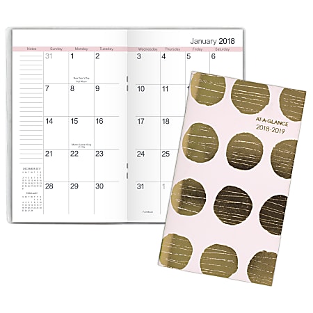 AT-A-GLANCE® 25-Month Monthly Pocket Planner, 3 5/8" x 6 1/16", Gold/Pink, 2018-2019 (1055D-021-18)