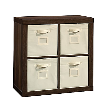 Sauder® Stow-Away 4-Cube Organizer With Fabric Bins, 30-1/2"H x 30-7/8"W x 15-3/8"D, Smoked Oak