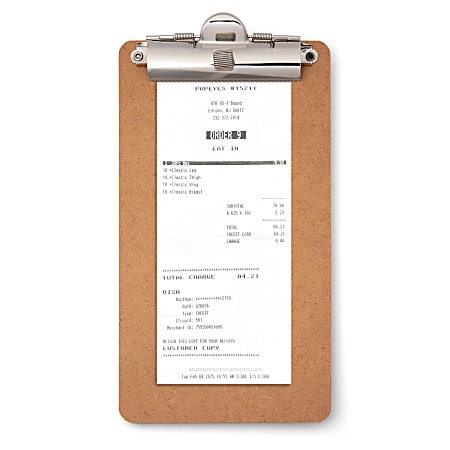 Officemate® Receipt Wood Clipboard, Vertical Clip, 5" x 8-1/4", Brown, Total Qty 1