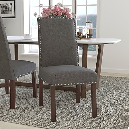 Flash Furniture Hercules Hampton Hill Parsons Chair With Nail Trim, Gray/Wood Grain