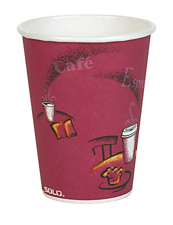 Solo® Paper Hot Cups, 12 Oz, Maroon, Carton Of 300 Cups