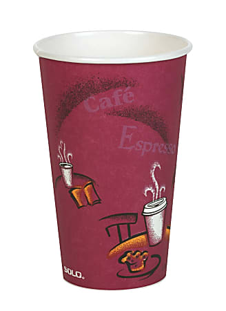 Solo® Paper Hot Cups, 16 Oz, Maroon, Carton Of 300 Cups