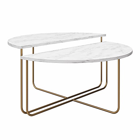 Novogratz Athena Coffee Table, 18"H x 36"W x 18"D, White Faux Marble