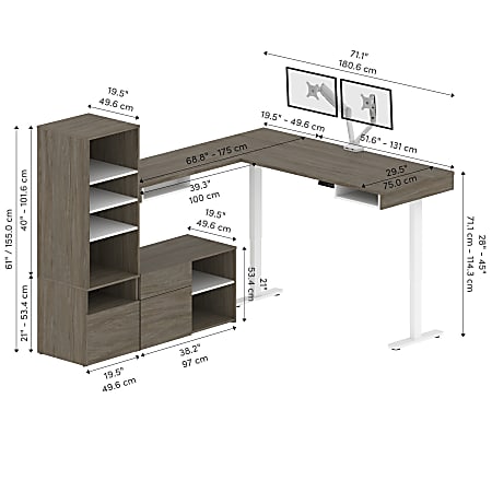 Bestar Viva 72 W L Shaped Standing Corner Desk With Dual Monitor
