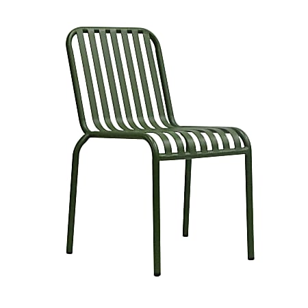 Eurostyle Enid Outdoor Furniture Steel Stackable Side Chairs, Dark Green, Set Of 2 Chairs