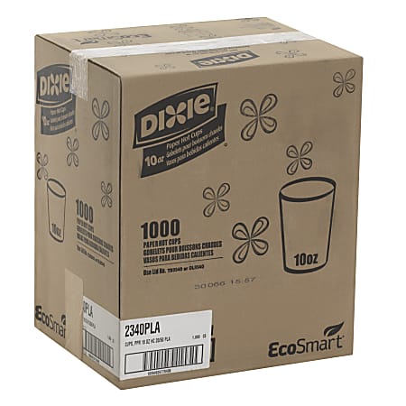 Dixie® PLA Paper Hot Cup, 10 Oz, White/Green, 50 Cups Per Sleeve, 20 Sleeves Per Case