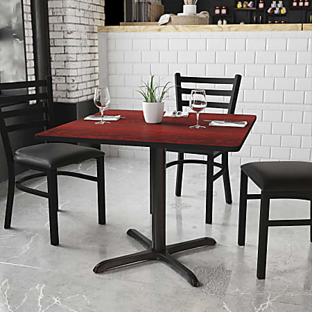 Flash Furniture Square Laminate Table Top With Table Height Base, 31-3/16”H x 36”W x 36”D, Mahogany