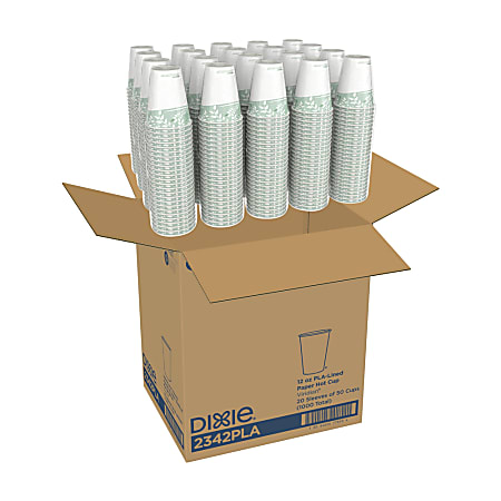 Dixie® PLA Paper Hot Cup, 12 Oz, White/Green, 50 Cups Per Sleeve, 20 Sleeves Per Case