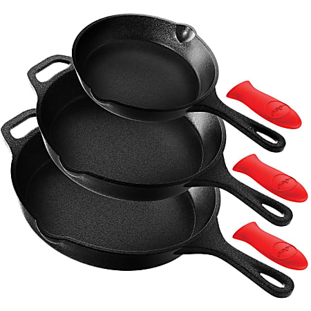 NutriChef 14 Inch Cast Iron PizzaBaking Pan 3 Pieces Cooking Oven Safe  Stockpot8 Skillet 10 2nd Skillet 12 3rd Skillet Frying Pan Black Cast Iron  Metal Body Silicone Handle Round 1 - Office Depot