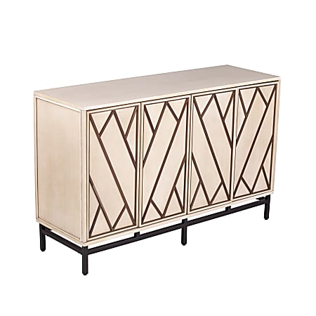SEI Furniture Bremling Art Deco Storage Buffet Cabinet, 30”H x 47”W x 15”D, Antique Cream/Black