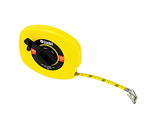 Great Neck 100 Foot English Rule Tape - 100 ft Length 0.4" Width - Imperial Measuring System - Steel, Plastic - 1 Each - Yellow, Black, Red