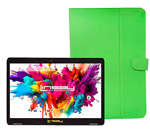 NEW LINSAY 10.1" Octa Core 256GB Storage, 4GB RAM, Android 15 Tablet with Green Leather Case