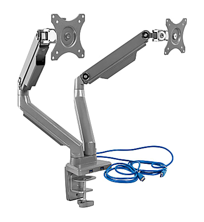 Mount-It! MI-2762 Dual-Monitor Arm Mount With USB Port, 16"H x 10"W x 6.6"D, Silver