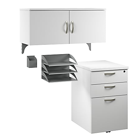 Bush® Business Furniture Office In An Hour Cubicle Storage With Cabinet, Drawers, Paper Tray, And Pencil Holder, Pure White, Standard Delivery