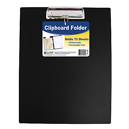 C-Line Clipboard Folders, 8-1/2" x 11", Black, Pack Of 12 Folders