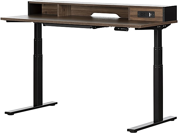 South Shore Talie Electric 60"W Height-Adjustable Standing Desk, Natural Walnut/Matte Black