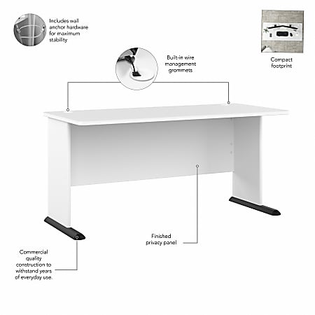 Bush Studio A Desk White Standard, How Wide Is A Standard Desk