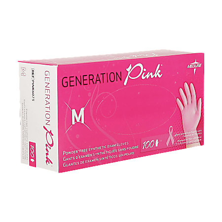 Medline Latex-Free Vinyl Exam Gloves, Large, Pink, Box Of 100