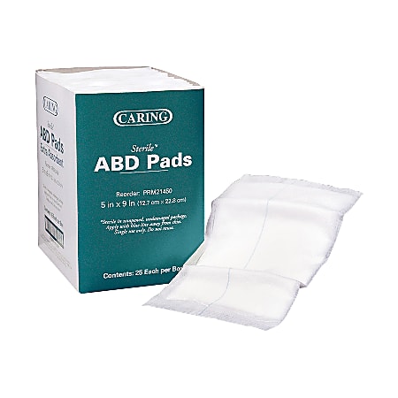 Medline Abdominal Pads, Sterile, 5" x 9", White, Box Of 25