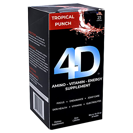 4D Clean Energy Dietary Energy Supplement Tropical Punch, 0.19 Oz, Pack Of 25 Supplements