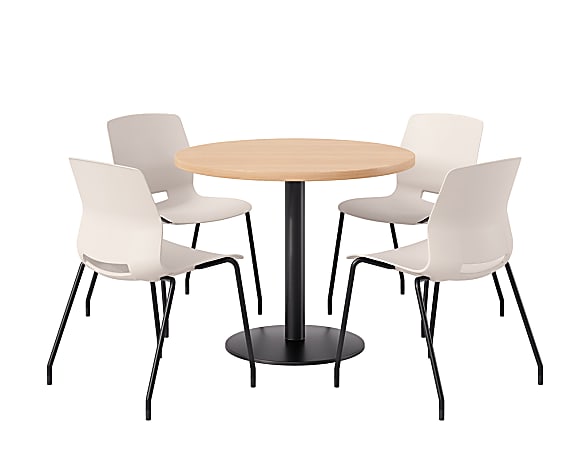 KFI Studios Midtown Pedestal Round Standard Height Table Set With Imme Armless Chairs, 31-3/4”H x 22”W x 19-3/4”D, Maple Top/Black Base/Moonbeam Chairs