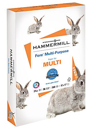 Hammermill® Fore Multi-Use Print & Copy Paper, Ledger Size (11" x 17"), 24 Lb, White, Ream Of 500 Sheets