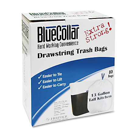 Heritage Drawstring Can Liners, 13 Gallon, 0.8 Mil,