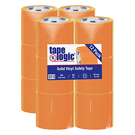 BOX Packaging Solid Vinyl Safety Tape, 3" Core, 4" x 36 Yd., Orange, Case Of 12