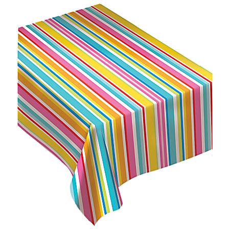 Amscan Flannel-Backed Table Cover, 52" x 90", Summer Luau Stripes