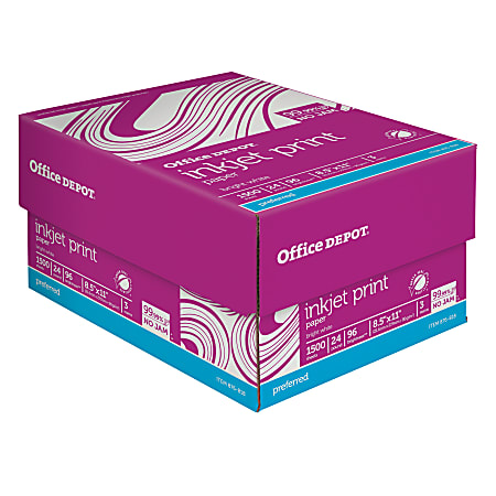 Office Depot® Brand Inkjet Print Paper, Letter Size (8 1/2" x 11"), 24 Lb, 30% Recycled, 500 Sheets Per Ream, Case Of 3 Reams