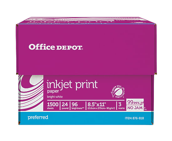 Office Depot Brand Inkjet Print Paper Letter Size 8 12 x 11 24 Lb FSC  Certified 30percent Recycled Ream Of 500 Sheets - Office Depot