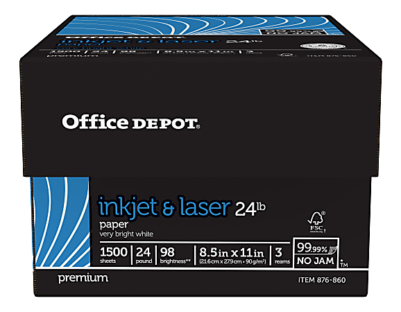 Office Depot® Inkjet Or Laser Paper, 3 Reams, White, Letter Size Paper, 500 Sheets Per Ream, 24 Lb, 98 Brightness