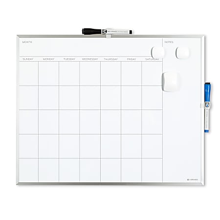 U Brands® Magnetic Dry-Erase White Calendar Whiteboard, 16" x 20", Aluminum Frame With Silver Finish