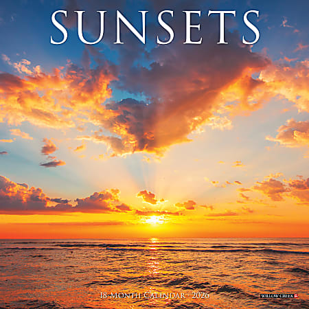 2026 Willow Creek Press Monthly Mini Wall Calendar, 7" x 7", Sunsets, January To December, 53775