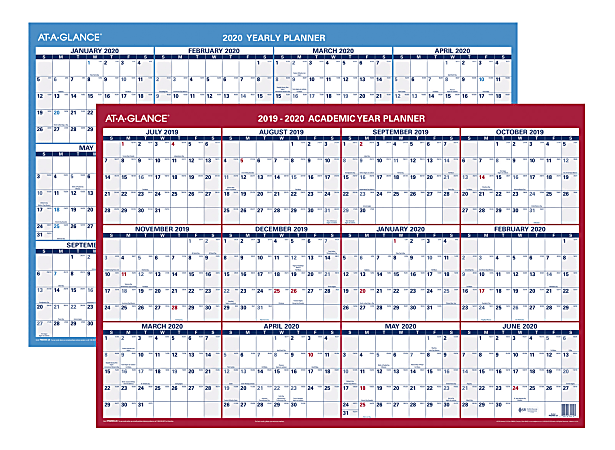 AT-A-GLANCE® Reversible Erasable Academic/Regular Year Wall Calendar, 36" x 24", July 2019 to June 2020/January 2020 to December 2020