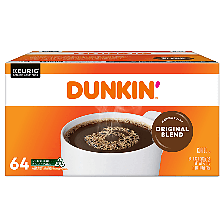 Dunkin' Donuts Single-Serve Coffee K-Cup® Pods, Original Blend, Medium Roast, Carton Of 64 Pods