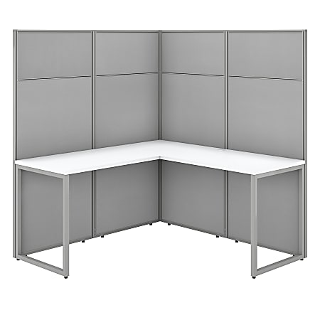 Bush Business Furniture Easy Office 60"W L-Shaped Cubicle Desk Workstation With 66"H Panels, Pure White/Silver Gray, Premium Installation
