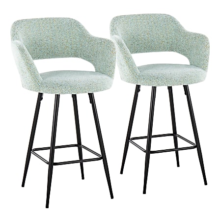 LumiSource Margarite Counter-Height Stools With Backs, Light Green/Black, Set Of 2 Stools