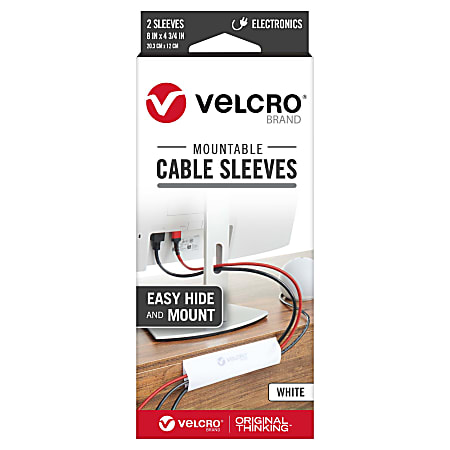 VELCRO® Brand Mountable Cable Sleeves, 8” x 4-3/4”, White, Pack Of 2 Sleeves, VEL-30796-USA