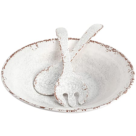 Laurie Gates Mauna 3-Piece Melamine Serving Bowl Set With Serving Utensils, 14”, White