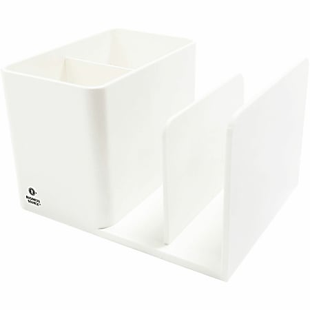 Business Source Multifunctional Pen Cup Organizer - 2 Compartment(s) - 3.80" x 6.10"x 4.70" Depth - Durable - White - ABS Plastic - 1 Each - 11881