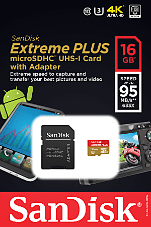 SanDisk Extreme® PLUS microSDHC™ UHS-I Memory Card With Adapter, 16GB