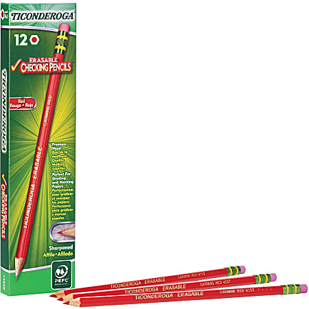 Ticonderoga® Erasable Checking Pencils, Presharpened, Carmine Red, Pack Of  12