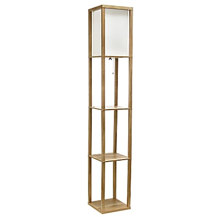 Simple Designs 3-Tier Etagere Organizer Storage Shelf Floor Lamp, 62-1/2"H, White Shade/Wood Base