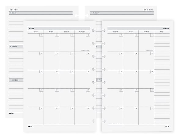 TUL® Discbound Academic Weekly/Monthly Planner Refill Pages, Junior Size, July 2020 To June 2021, TULJRFILR-AY