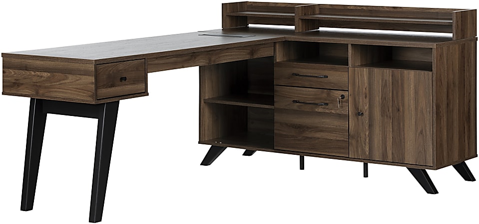 South Shore Helsy 78 W L Shaped Computer Desk Natural Walnut Office Depot