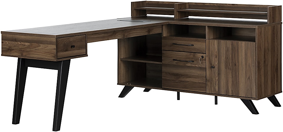 South Shore Helsy 78"W L-Shaped Computer Desk, Natural